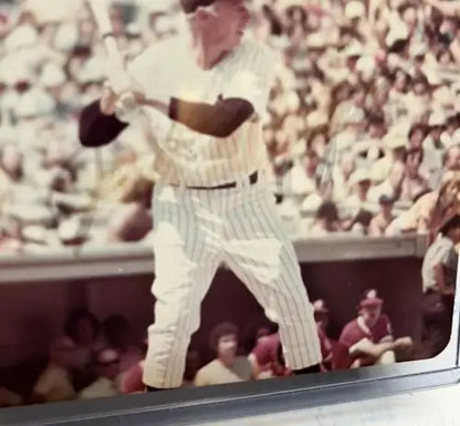 Baseball player at bat in Joe DiMaggio New York Yankees photo for trading cards