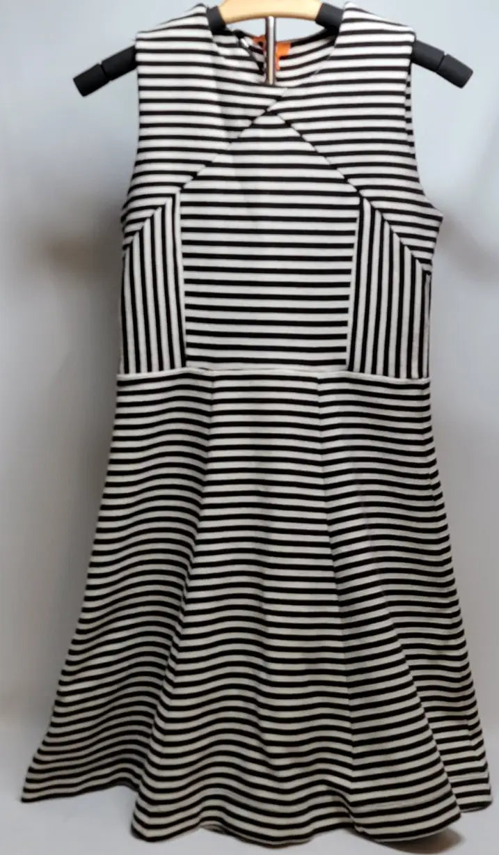 Joe Fresh size XS sleeveless striped dress with criss-cross neckline and vertical panels