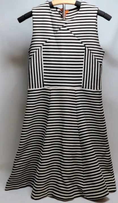 Joe Fresh size XS sleeveless striped dress with criss-cross neckline and vertical panels