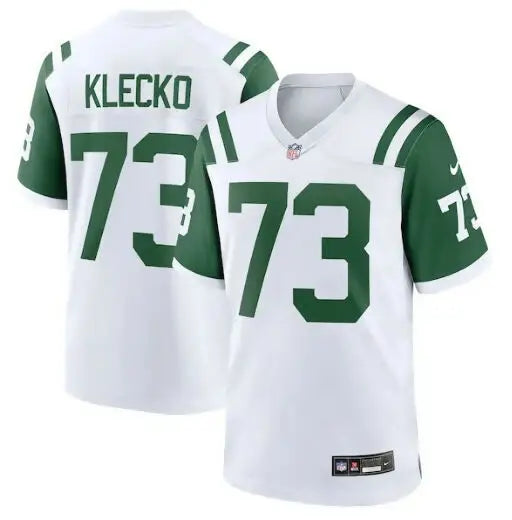 White and green Joe Klecko NY Jets Nike Classic Alternate jersey with number 73