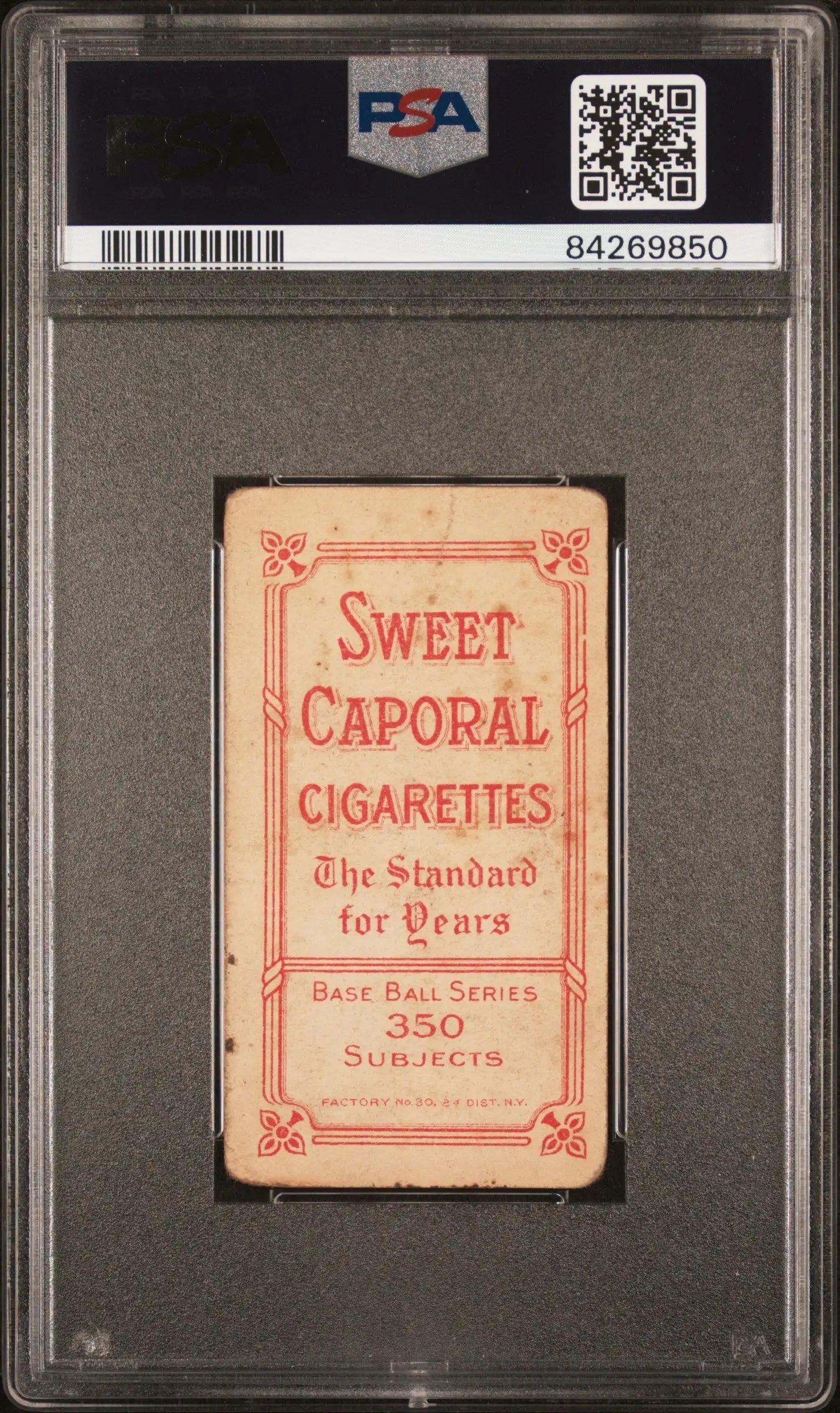 PSA-graded Joe Lake T206 Sweet Caporal Cigarettes trading card on light background