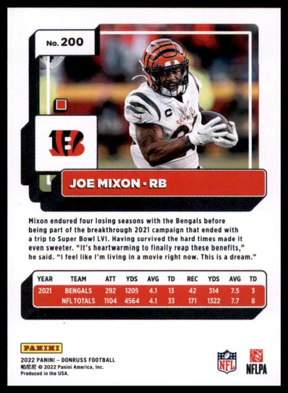 Joe Mixon football card from 2022 Donruss Cincinnati Bengals collection