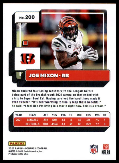 Joe Mixon football card from 2022 Donruss Cincinnati Bengals product