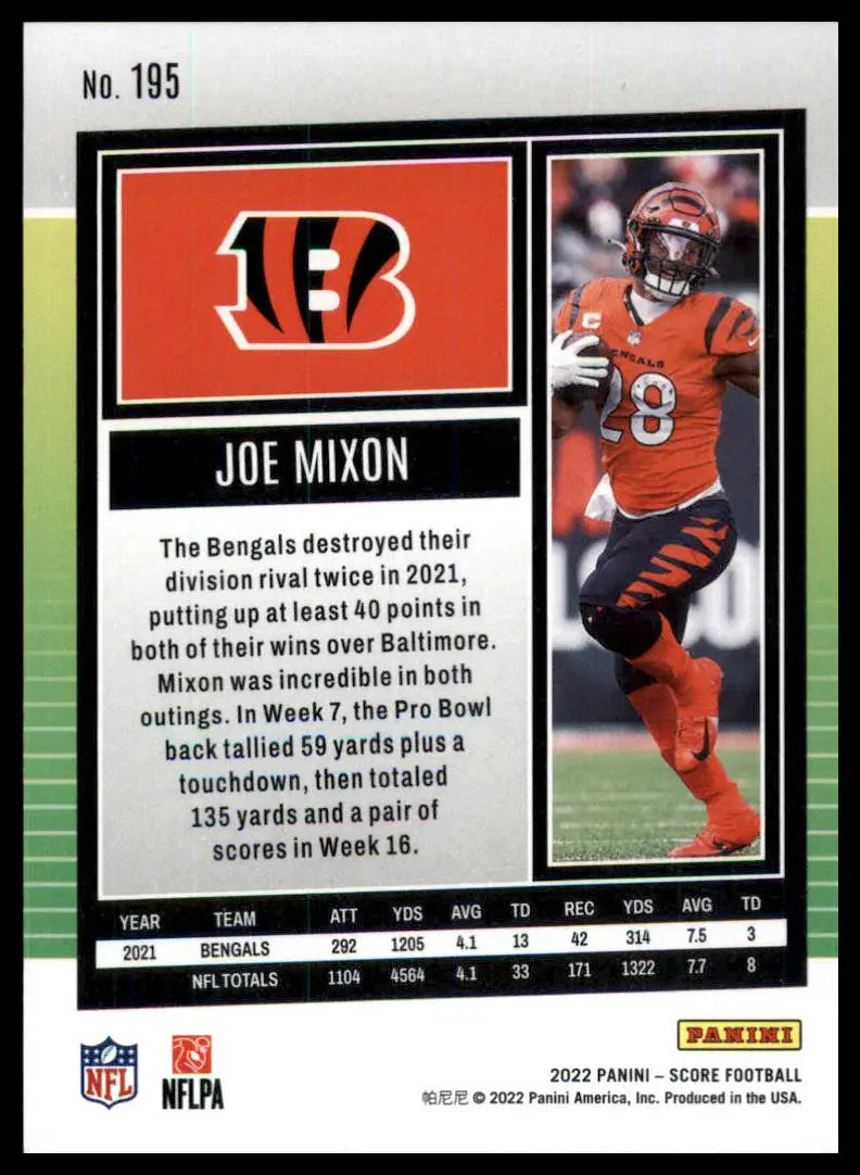 Joe Mixon football card from the Joe Mixon 2022 Score Cincinnati Bengals collection