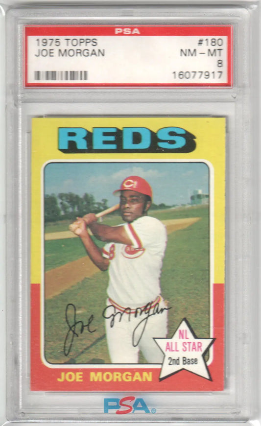 Graded 1975 Topps Joe Morgan baseball card PSA 8 NM Reds from Columbia Hobby