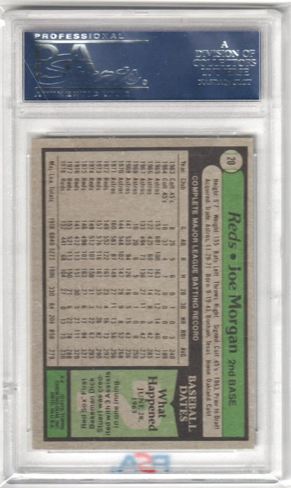 Joe Morgan baseball card from Topps Joe Morgan 1979 Topps #20 PSA 9 MINT at Columbia Hobby