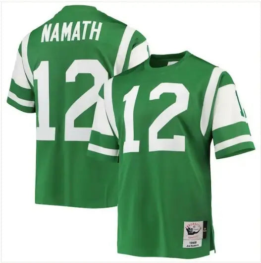 Green and white Joe Namath New York Jets 1968 throwback jersey with number 12