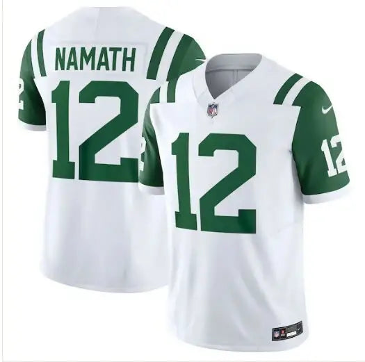 White Joe Namath New York Jets Nike Classic Alternate Vapor F.U.S.E. Jersey with green accents
