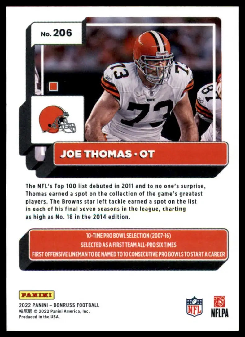 Joe Thomas football card from 2022 Donruss series featuring Cleveland Browns player