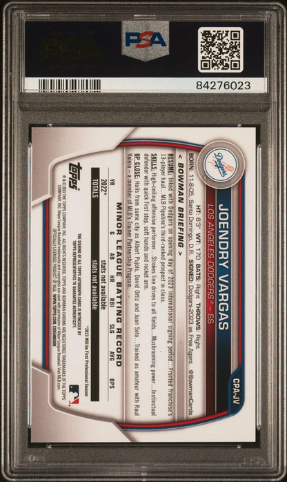 Graded Joendry Vargas 2023 Bowman Chrome Purple Auto trading card PSA 10 Gem Mint
