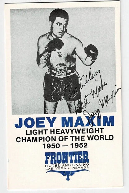 Signed Joey Maxim promotional card from 1950-52 Las Vegas trading cards collection