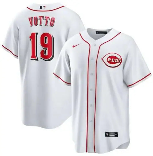 White Cincinnati Reds Joey Votto Nike Home Replica Player Name Jersey on display