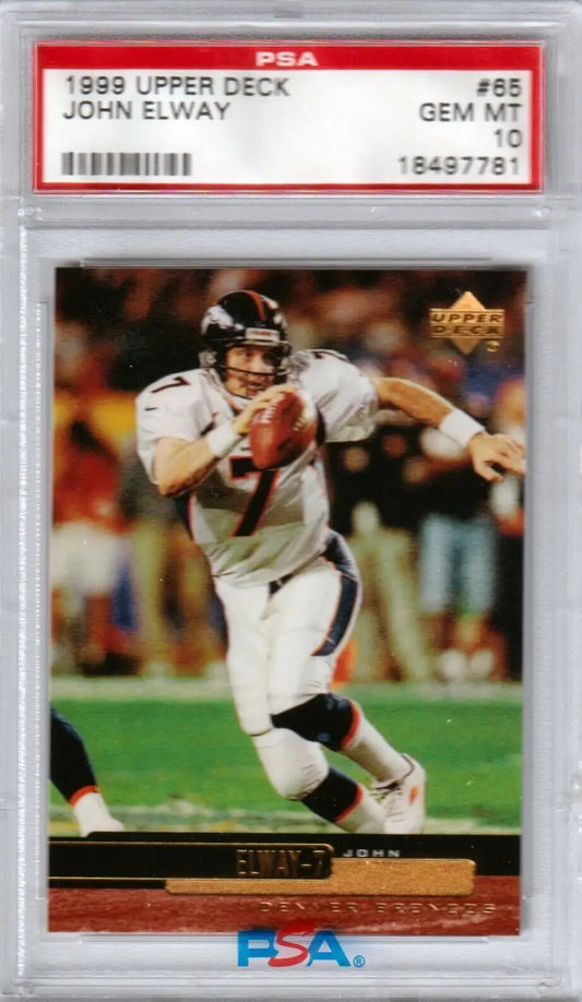 Graded John Elway 1999 Upper Deck football card in PSA 10 GEM MINT condition