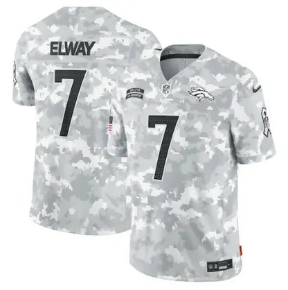 White and grey camouflage Denver Broncos John Elway limited jersey with number 7