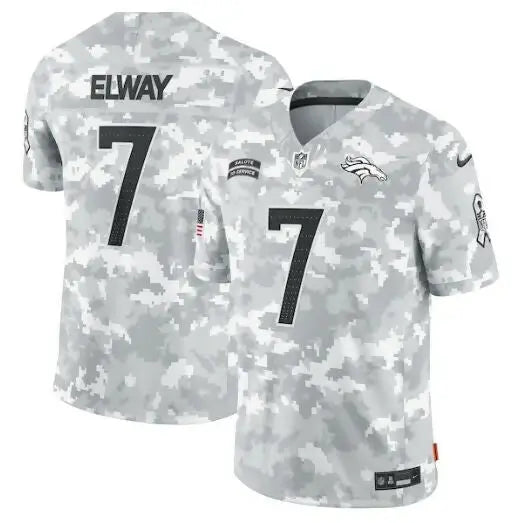White and grey camouflage Denver Broncos John Elway limited jersey with number 7