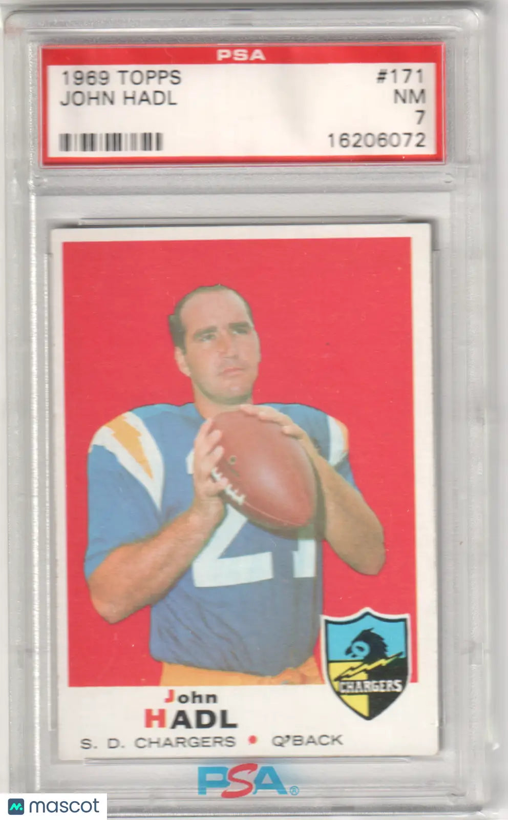Columbia Hobby John Hadl 1969 Topps #171 football card graded PSA NM 7