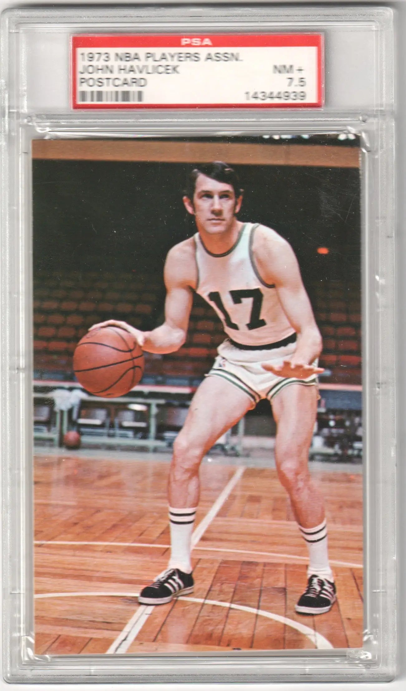 Graded John Havlicek NBA Players Association postcard from Columbia Hobby with PSA 7.5 NM+