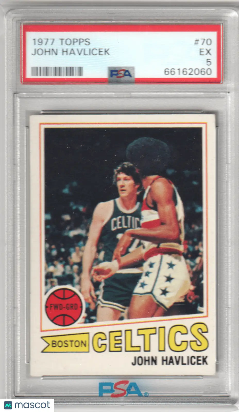 Graded 1977 Topps John Havlicek basketball trading card from Columbia Hobby, PSA 5