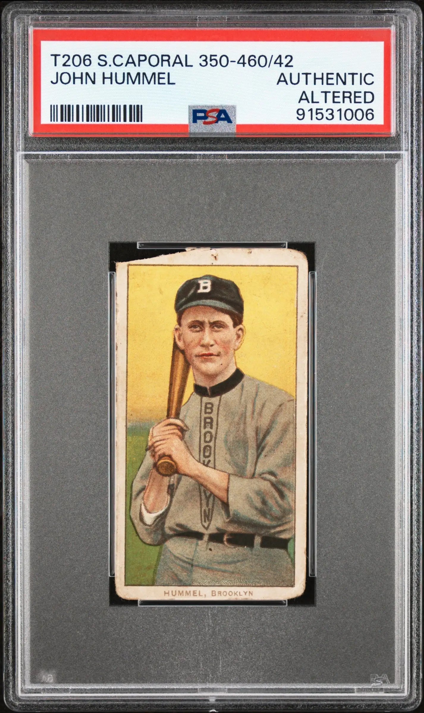 John Hummel 1909-11 T206 Sweet Caporal 350-460/42 PSA Altered card of Detroit Tigers player