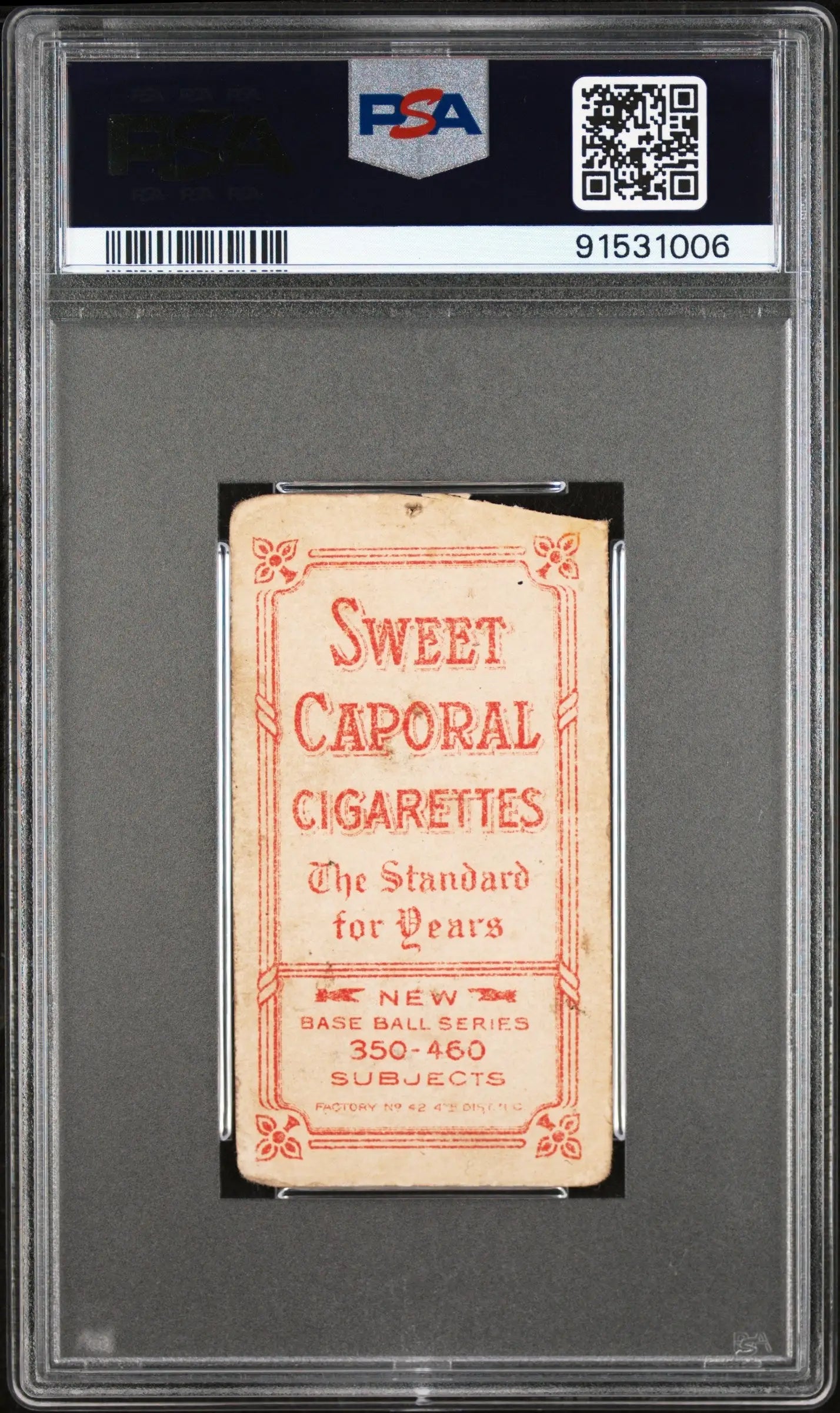 PSA-graded John Hummel 1909-11 T206 Sweet Caporal cigarette card with red text