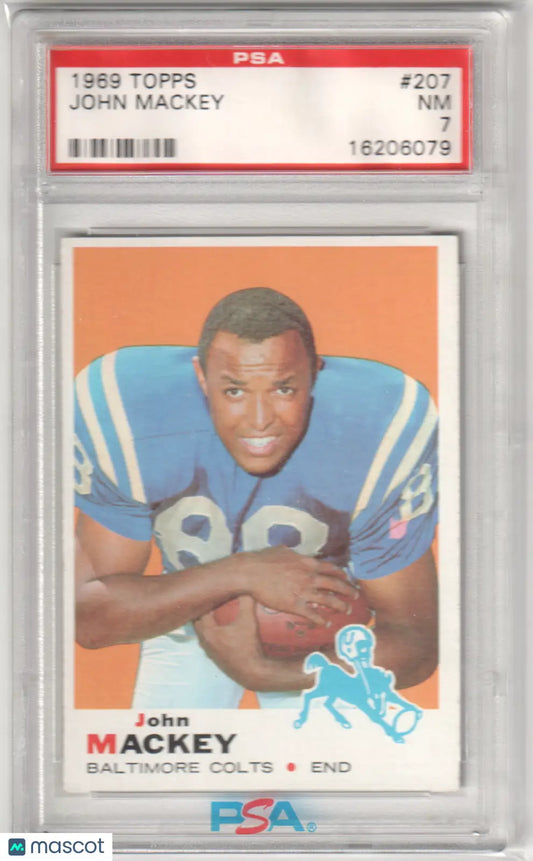 1969 Topps John Mackey football card graded PSA 7 NM from Columbia Hobby