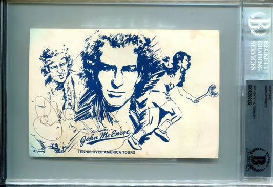 Framed John McEnroe autographed card from Tennis Over America Tours, BAS BGS authenticated