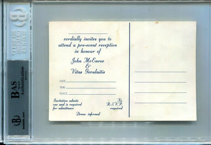 Framed invitation card for John McEnroe Auto Postcard Tennis Over America Tours