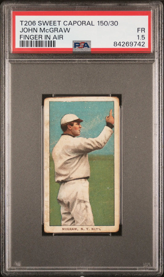 PSA-graded T206 Sweet Caporal card of John McGraw in a catching pose