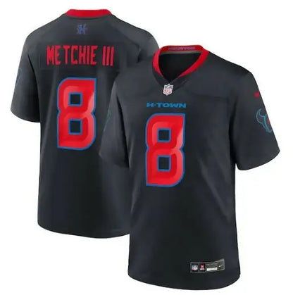Black Houston Texans John Metchie III Nike 2nd Alternate Game Jersey with red numbers and blue accents
