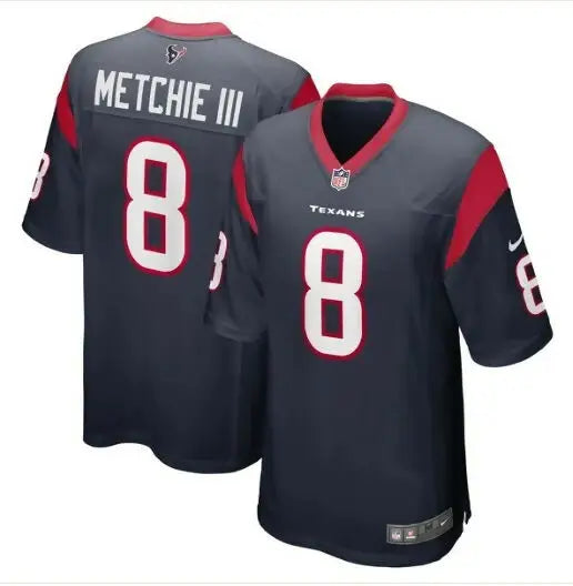 Dark blue Houston Texans Nike Game Player Jersey with red and white accents