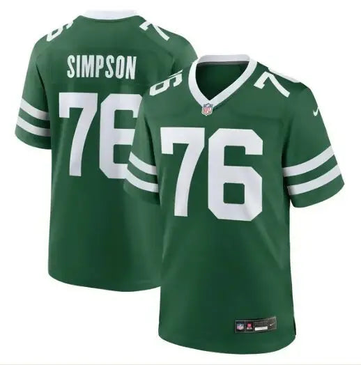 Green John Simpson New York Jets Nike Game Jersey with white numbers and name