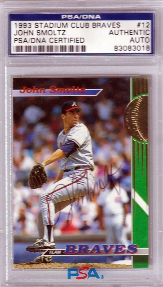 Graded John Smoltz autograph baseball card PSA DNA certified from Topps Stadium Club