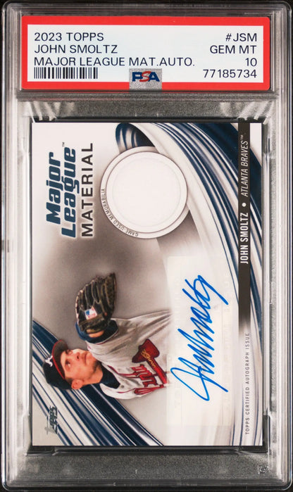 PSA-graded John Smoltz 2023 Topps Major League Material Auto baseball card with signature
