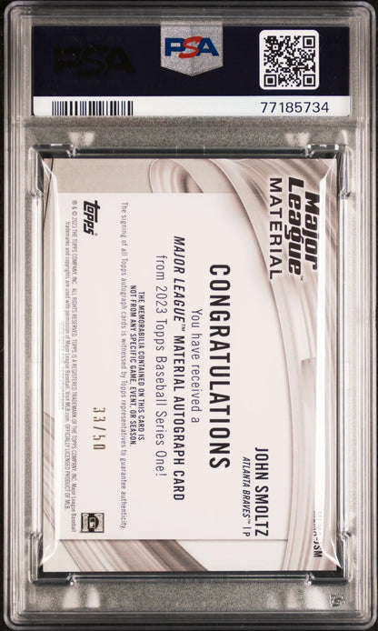 Graded John Smoltz 2023 Topps Major League Material Auto trading card with sticker