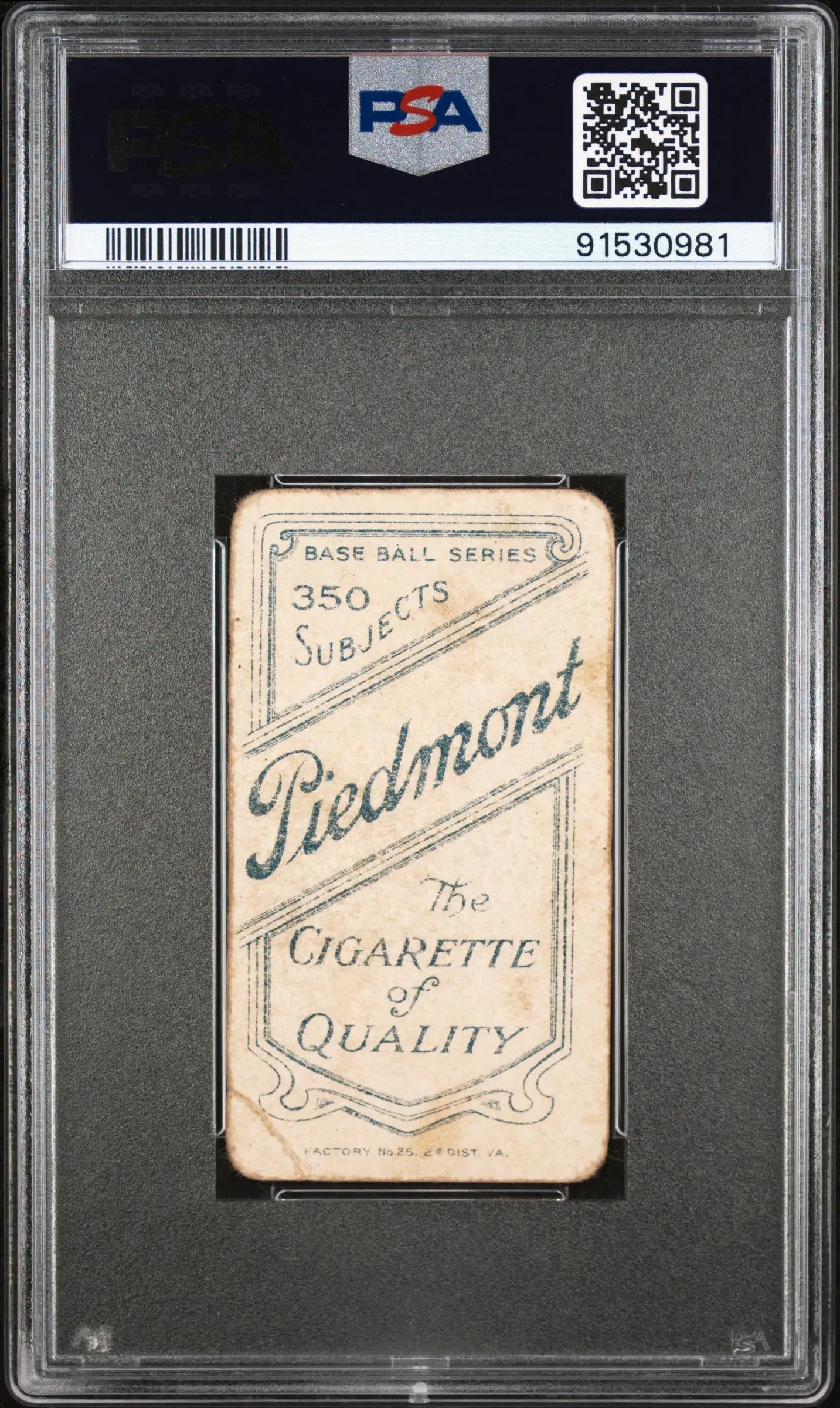 Vintage John Titus T206 Piedmont 350-460/25 card in PSA Auth graded case