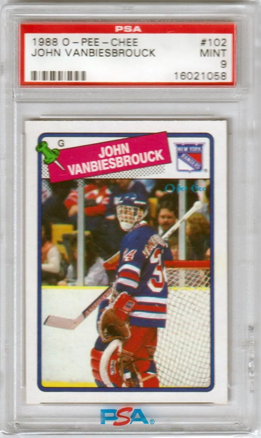 Graded John Vanbiesbrouck hockey card 1988 O-Pee-Chee PSA 9 Mint collectible from Columbia Hobby eBay