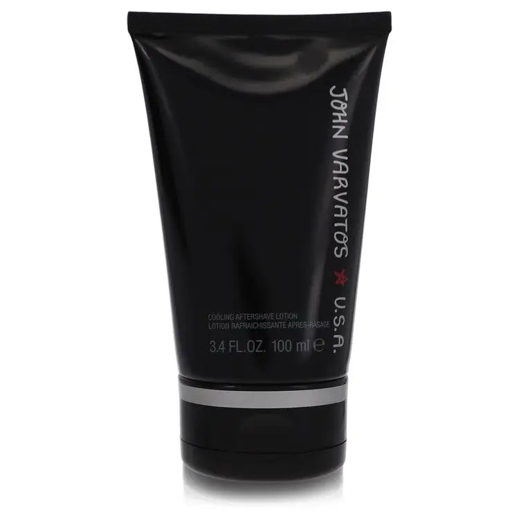 Black lotion tube with silver cap for John Varvatos Star USA Cooling Aftershave Lotion