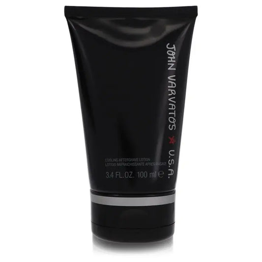 Black lotion tube with silver cap for John Varvatos Star USA Cooling Aftershave Lotion