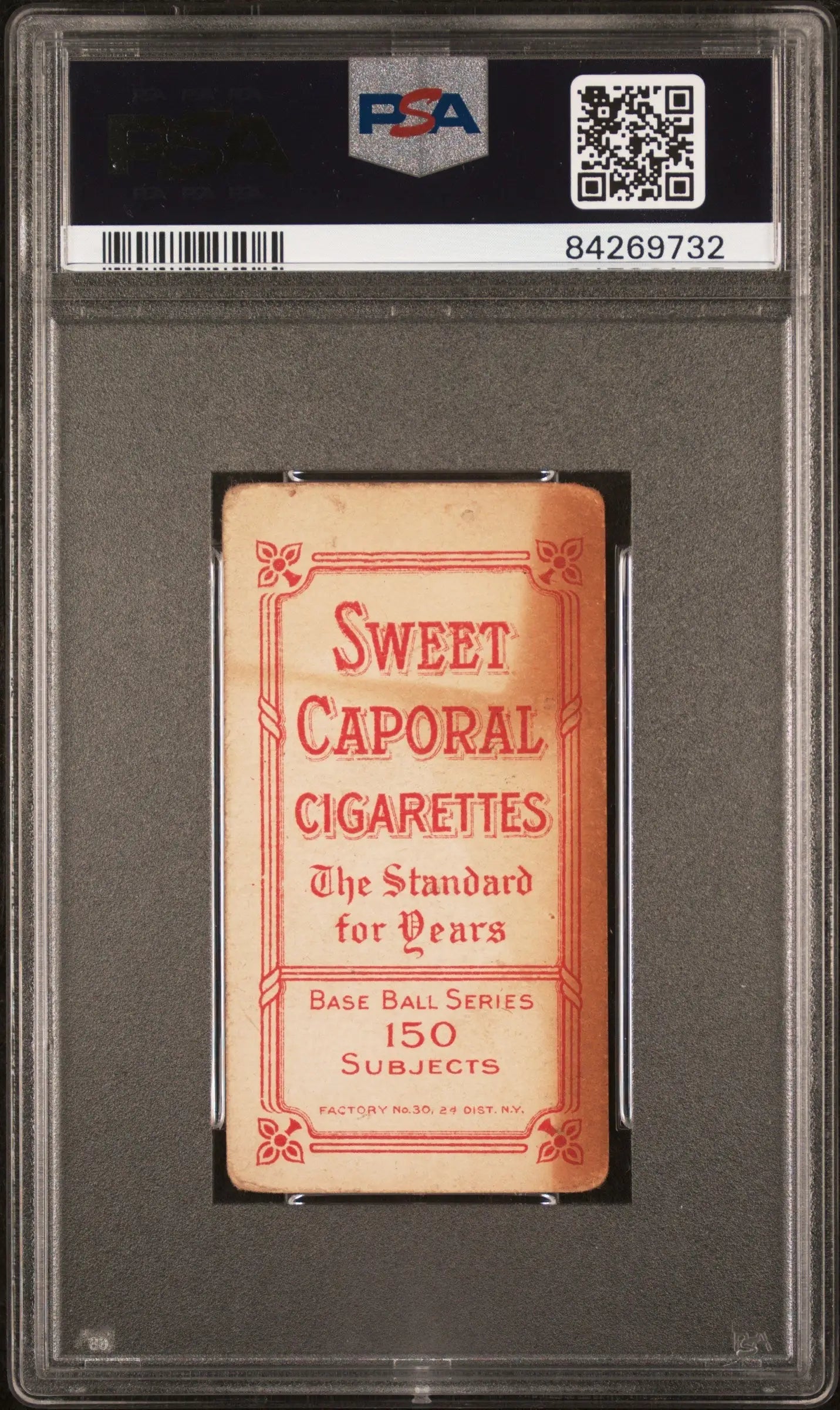 PSA-graded Johnny Kling T206 Sweet Caporal cigarette card with red text and light background