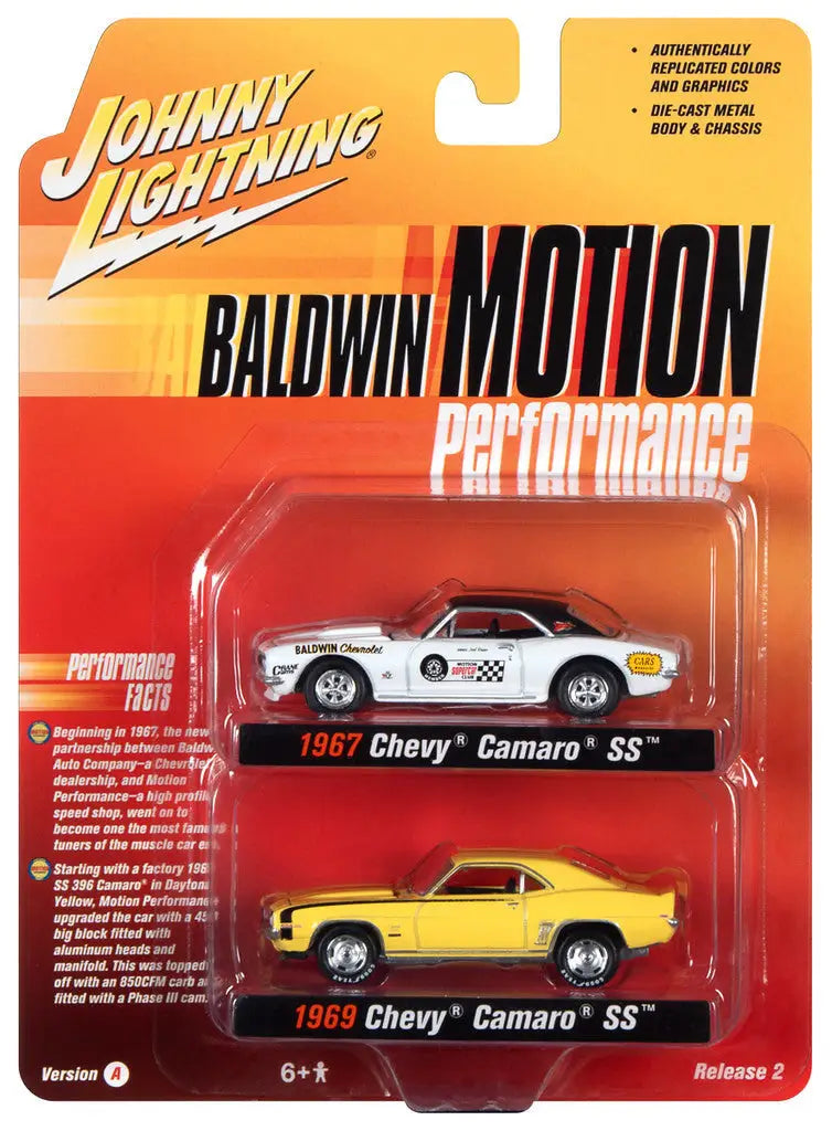 Johnny Lightning 1:64 Car Set Series featuring 1967 and 1969 Chevy Camaro models