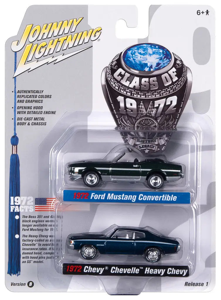 Packaged Johnny Lightning 1:64 Car Set Series featuring Ford Mustang and Chevy Chevelle