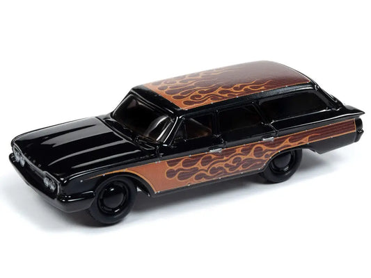 Classic Ford Country Squire model car with flame decals from Johnny Lightning Street Freaks