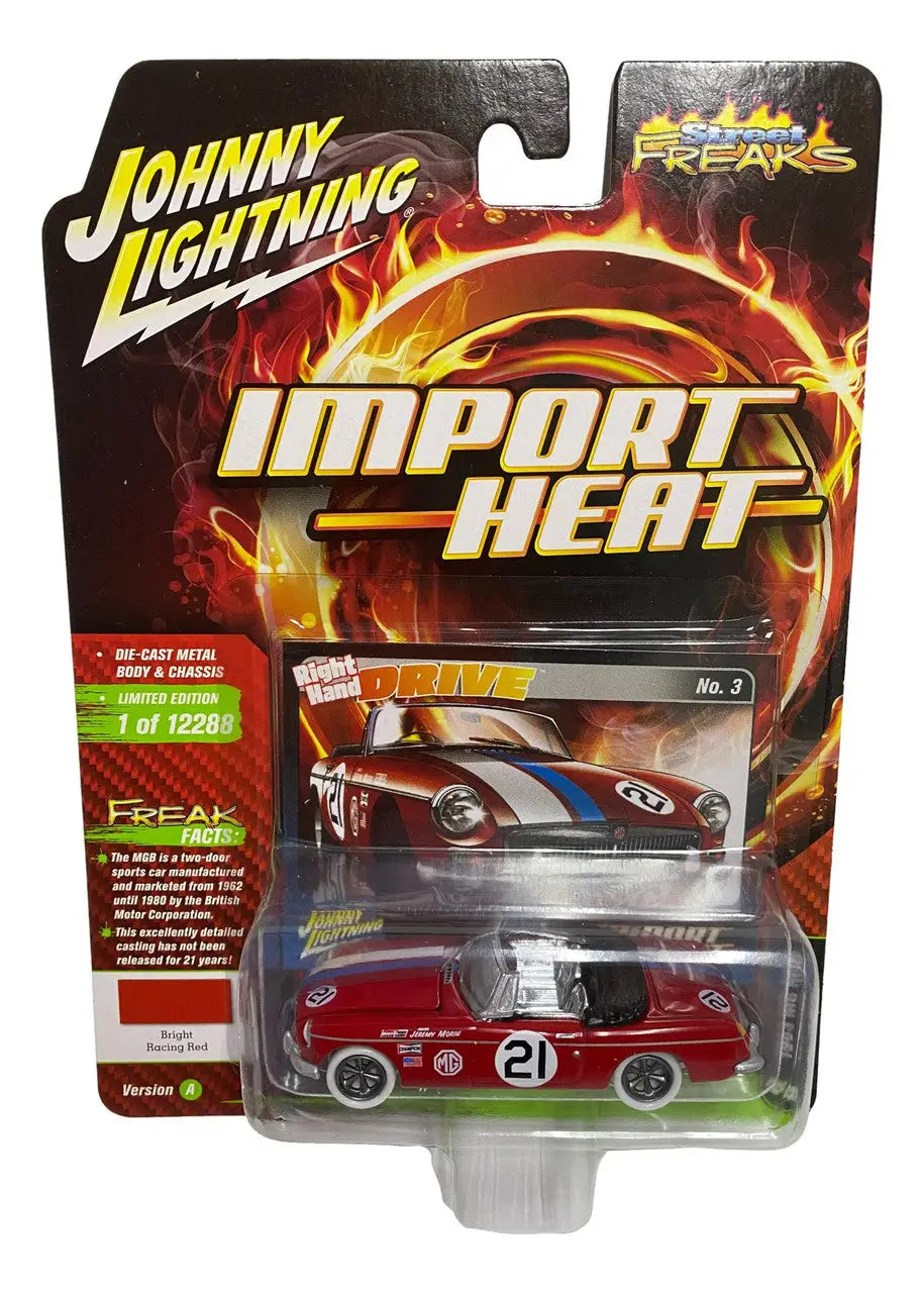 Die-cast Johnny Lightning Street Freaks Ver A 1963 MG MGB Racing Red in packaging