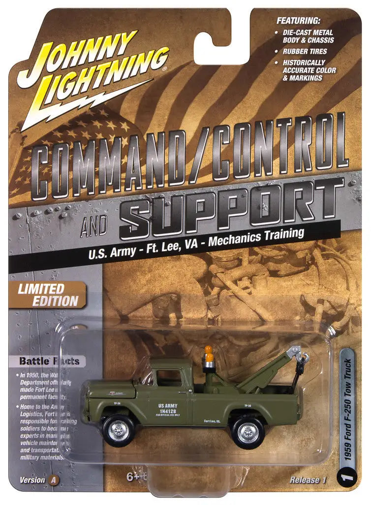 Johnny Lightning Military 1959 Ford F-250 Tow Truck U.S. Army Ft Lee VA Ver A model