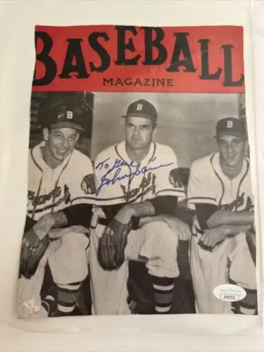Johnny Sain signed baseball magazine cover page featuring Boston Braves JSA Auto