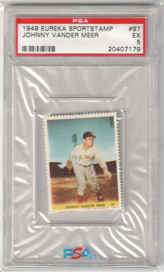 Graded Johnny Vander Meer baseball stamp from Eureka Sportstamp series by Columbia Hobby