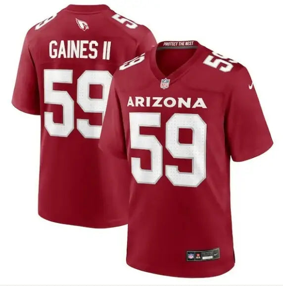 Red Arizona Cardinals Jon Gaines II Nike Game Jersey with number 59 on display