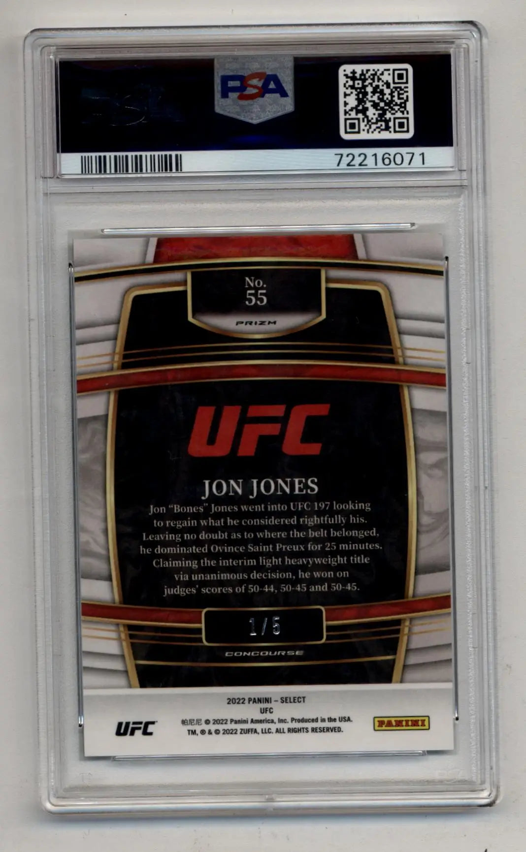 Jon Jones 2022 Select UFC #55 Green Disco 1/5 PSA 10 Gem Mint - Singles