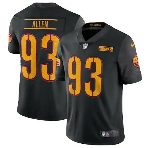 Dark gray Jonathan Allen Washington Commanders Nike alternate jersey with gold and burgundy numbers
