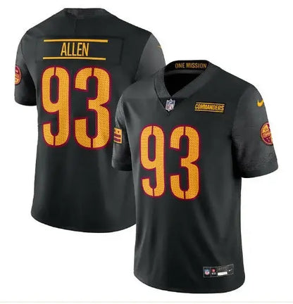 Black NFL Jonathan Allen Washington Commanders Nike Vapor Untouchable Jersey with orange number 93